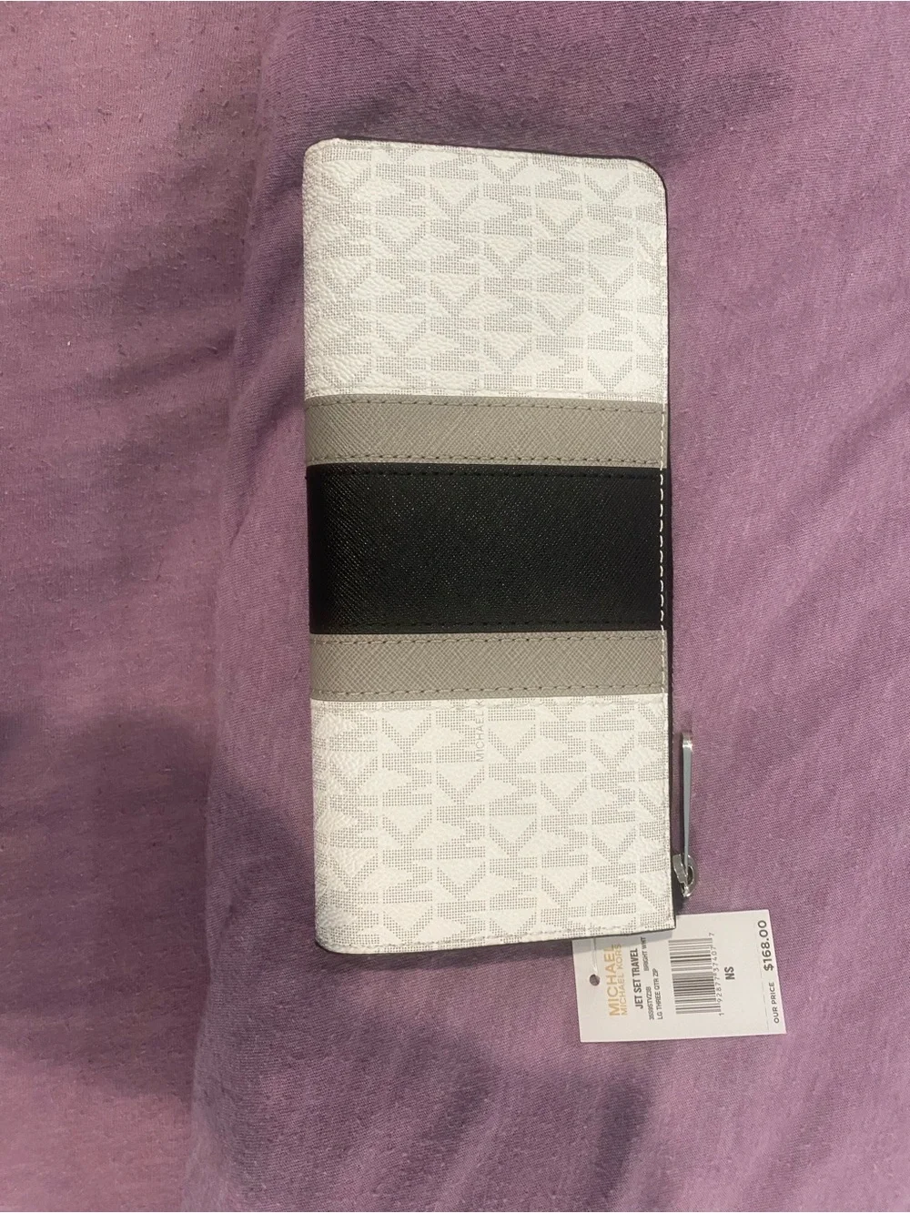 Michael Kors White and Black Signature Zip-Around Wallet